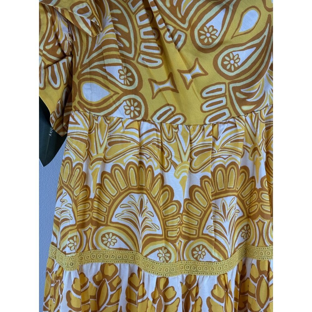 NWT Farm Rio Yellow Ainika Tapestry One Shoulder Lined Maxi Dress Size XXS - Picture 6 of 6